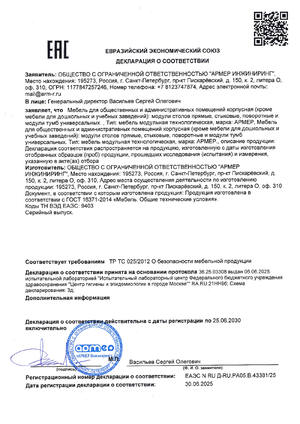 2025-2030 Декларация о соответствии (мебель АРМЕР), общая безопасность
